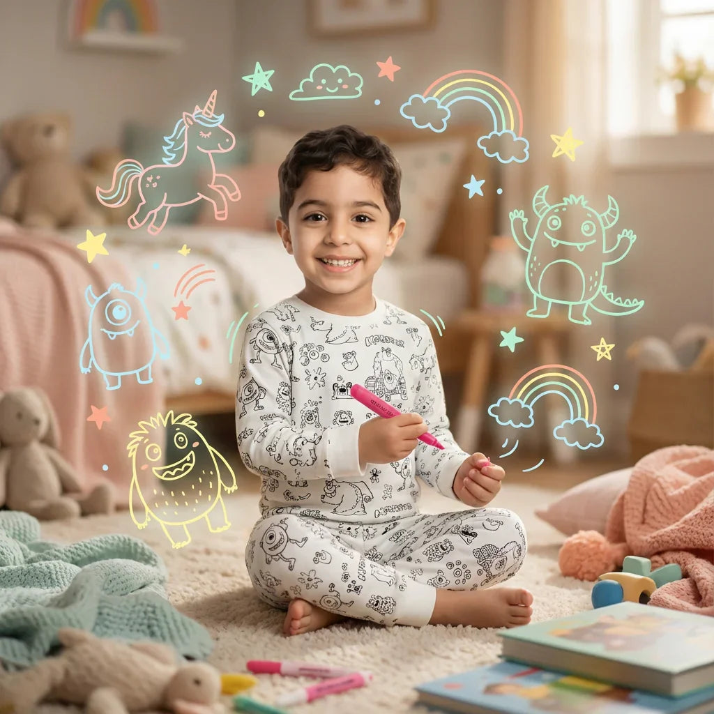 KYK Funwear Colorable & Washable Boys Pajama Set – Monsters + 12 Colors - KYK Funwear