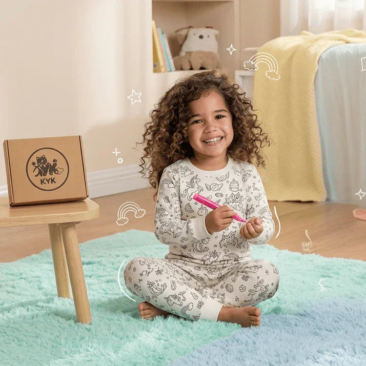 KYK Funwear Colorable & Washable Girls Pajama Set – Unicorns + 12 Colors - KYK Funwear